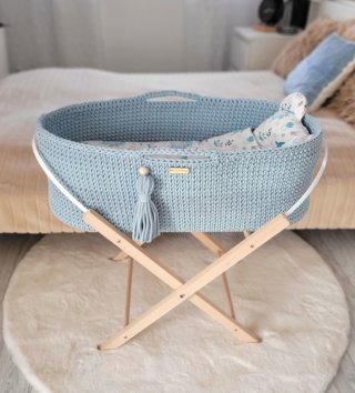 Mojžišove koše /  Háčkovaný mojžišov kôš pre bábätko - Pastelovo modrý 
