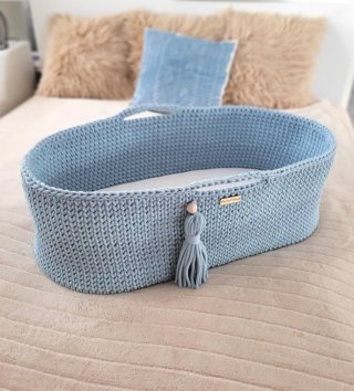 Mojžišove koše /  Háčkovaný mojžišov kôš pre bábätko - Pastelovo modrý 