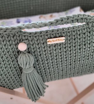 Mojžišove koše /  Háčkovaný mojžišov kôš pre bábätko - Pistáciový 