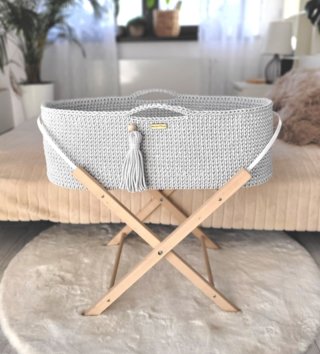 Mojžišove koše /  Háčkovaný mojžišov kôš pre bábätko - Šedý 