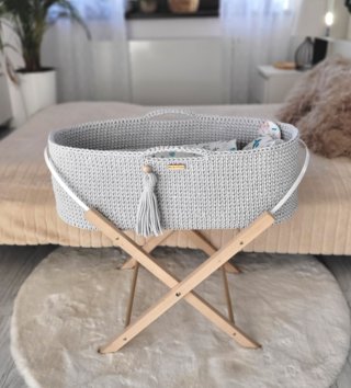 Mojžišove koše /  Háčkovaný mojžišov kôš pre bábätko - Šedý 