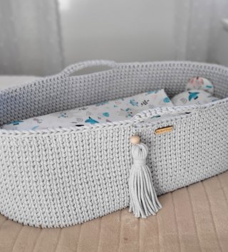 Mojžišove koše /  Háčkovaný mojžišov kôš pre bábätko - Šedý 