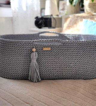 Mojžišove koše /  Háčkovaný mojžišov kôš pre bábätko - Tmavosivý 