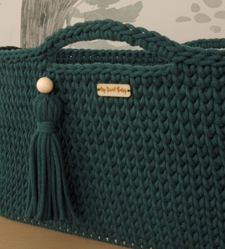Mojžišove koše /  Háčkovaný mojžišov kôš pre bábätko - Zelený 
