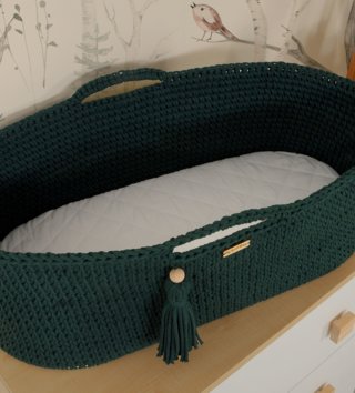 Mojžišove koše /  Háčkovaný mojžišov kôš pre bábätko - Zelený 