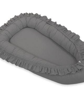 Oválne hniezda pre bábätko /  Hniezdo pre bábätko s volánikmi - Antracitové 