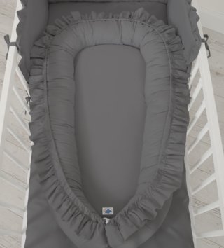 Oválne hniezda pre bábätko /  Hniezdo pre bábätko s volánikmi - Antracitové 