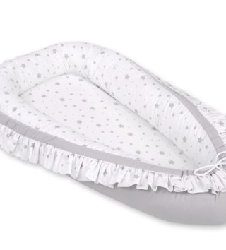 Oválne hniezda pre bábätko /  Hniezdo pre bábätko s volánikmi - Star bielo šedé 