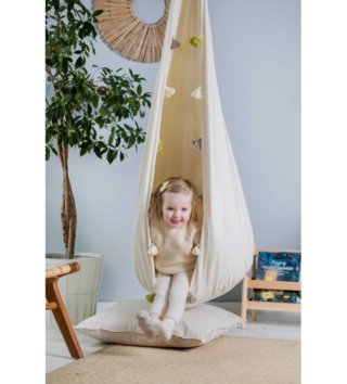 Hojdačky /  Hojdačka závesný vak - Krémový so strapcami 