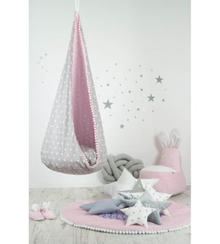 Hojdačky /  Hojdačka závesný vak Pom pom star - Sivo ružový 