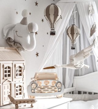 Závesné dekorácie /  Dekorácia do detskej izby bocian - púdrovo ružový 