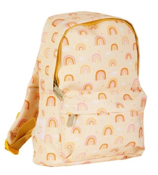 Ruksaky, kufríky, tašky /  Mini ruksak žltý s potlačou dúhy 