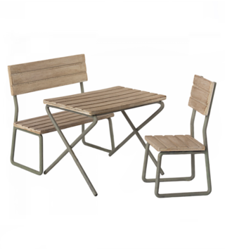 Maileg hračky /  Mini záhradný set - stolík, stolička, lavica Maileg 