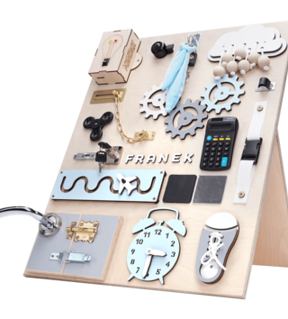 Montessori hračky /  Montessori manipulačná doska Activity board so žiarovkou XL - modrá 