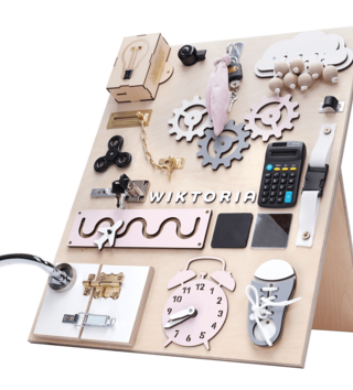 Montessori hračky /  Montessori manipulačná doska Activity board so žiarovkou XL - ružová 