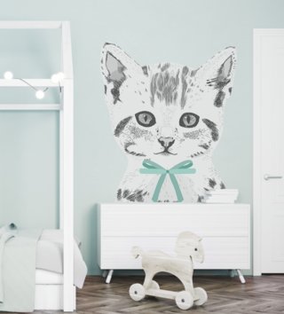 Zvieratá /  Nálepka na stenu Animals - mačička s mašľou DK235 