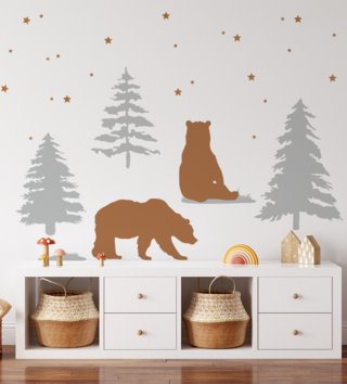 Forest - Lesný motív /  Nálepka na stenu Animals - medveď Z070 - pastelové 