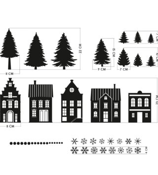 Vianoce /  Nálepka na stenu Christmas - domčeky, stromčeky, vločky a sneh SW039 