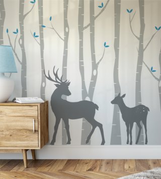 Forest - Lesný motív /  Nálepka na stenu Deer - jeleň Z074 - pastelové 