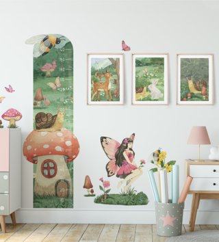 Forest - Lesný motív /  Nálepka na stenu Fairy tail DK456 - motýlia víla, hríbik a doplnky 