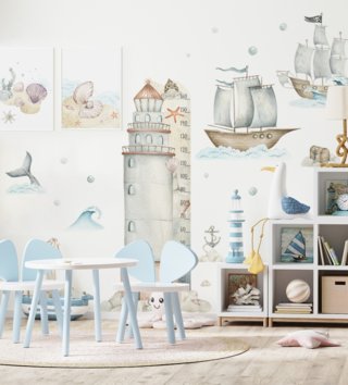 Oceán - Podmorský svet /  Nálepka na stenu Ocean maják DK449 - meter 