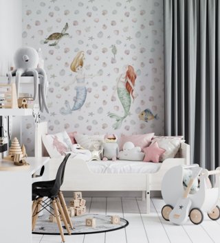 Oceán - Podmorský svet /  Nálepka na stenu Ocean - morské panny, ryby, korytnačka, hviezdica, kamene a rastliny DK443 