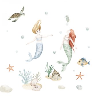 Oceán - Podmorský svet /  Nálepka na stenu Ocean - morské panny, ryby, korytnačka, hviezdica, kamene a rastliny DK443 