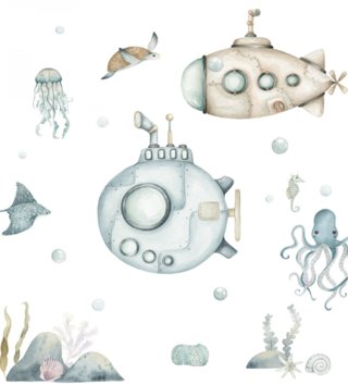 Oceán - Podmorský svet /  Nálepka na stenu Ocean - ponorky, podmorský svet, rastliny DK442 