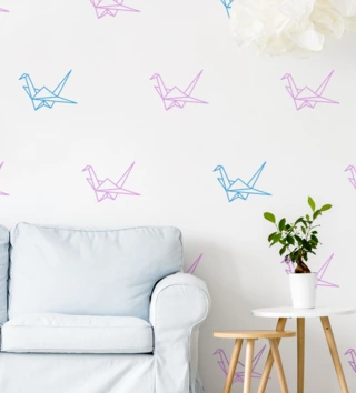 Tvary /  Nálepka na stenu Shapes - papierové vtáky 12 ks AB076 - pastelové 