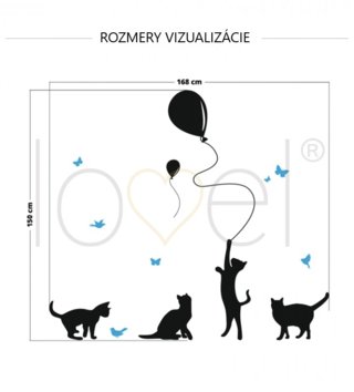 Zvieratá /  Nálepka na stenu Animals - mačičky s balónmi Z063 