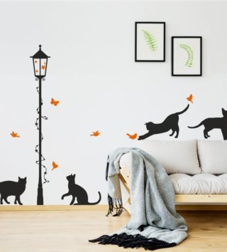 Zvieratá /  Nálepka na stenu Animals - mačičky s lampou Z062 