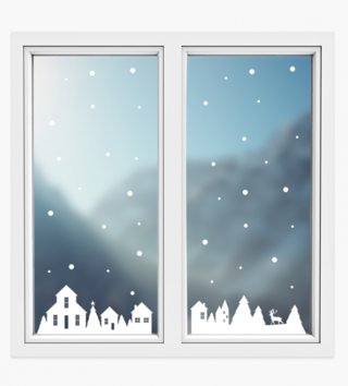 Vianoce /  Nálepka na stenu Christmas - domčeky, stromčeky, jelenček a guličky SW022 