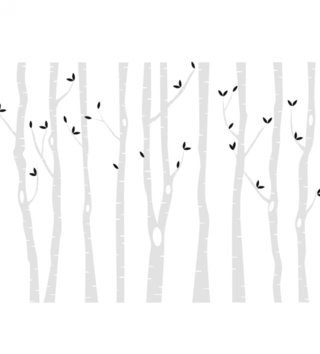 Forest - Lesný motív /  Nálepka na stenu Deer - brezy 9 ks R052 