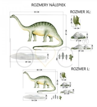 Zvieratá /  Nálepka na stenu Dino - brontosaurus, kamene, rastliny a zemina DK399 