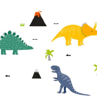 Zvieratá /  Nálepka na stenu Dino - dinosaury, sopky, oblaky a palmy DK292 