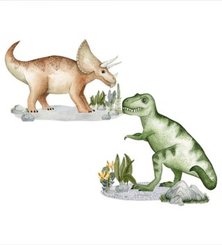 Zvieratá /  Nálepka na stenu Dino - tyranosaurus a triceratops DK398 
