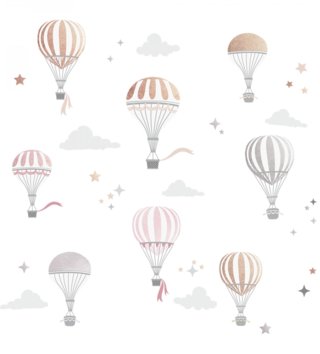 Balóny, šarkany /  Nálepka na stenu Fly - balóny, obláčiky a hviezdičky DK369 