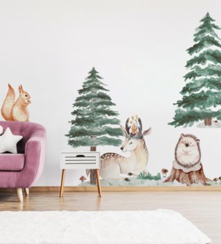 Forest - Lesný motív /  Nálepka na stenu Forest - jelenček, veverička a ježko DK319 