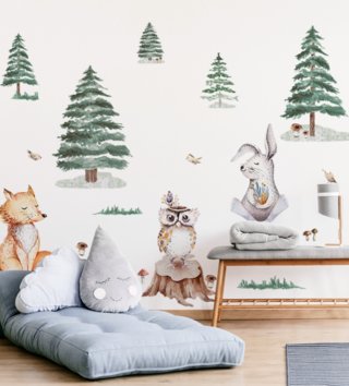 Forest - Lesný motív /  Nálepka na stenu Forest - sova, zajac, líška DK318 