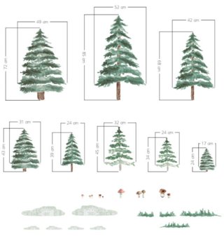 Forest - Lesný motív /  Nálepka na stenu Forest - stromčeky 8 ks DK315 