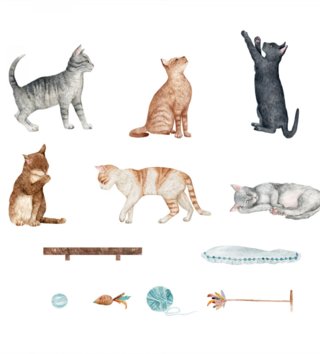 Zvieratá /  Nálepka na stenu Animals - mačičky DK395 