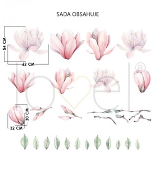 Príroda, kvety, stromy /  Nálepka na stenu Nature - magnólie 9 ks DK390 