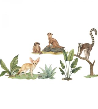 Safari /  Nálepka na stenu Safari - líška fenek, surikaty a lemur DK432 