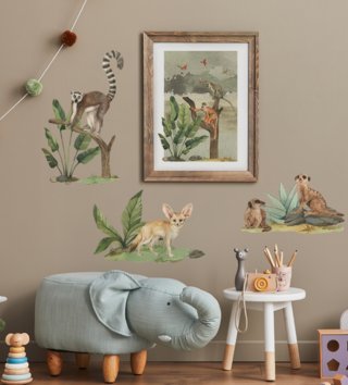 Safari /  Nálepka na stenu Safari - líška fenek, surikaty a lemur DK432 