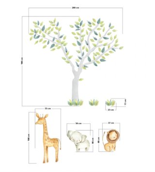 Safari /  Nálepka na stenu Safari - strom, žirafa, slon a lev DK300 