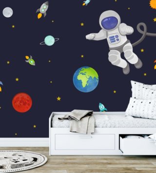 Vesmír /  Nálepka na stenu Space - kozmonaut, planéty, rakety a hviezdy DK211 
