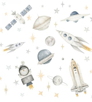 Vesmír /  Nálepka na stenu Space - vesmírne rakety, planéty a hviezdy DK418 