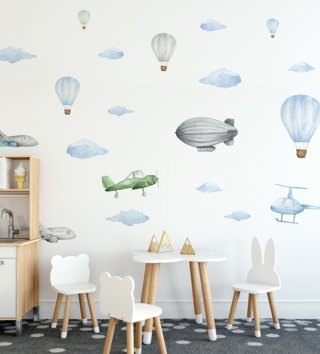 Ostatné /  Nálepka na stenu Travel - letecká doprava, balóny a oblaky DK359 