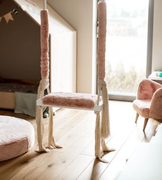 Hojdačky /  Vintage drevená hojdačka - Bunny pink 