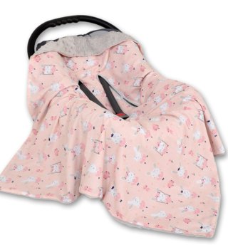 Deky /  Obojstranná deka do autosedačky - Ružová balerínka so zajačikmi 